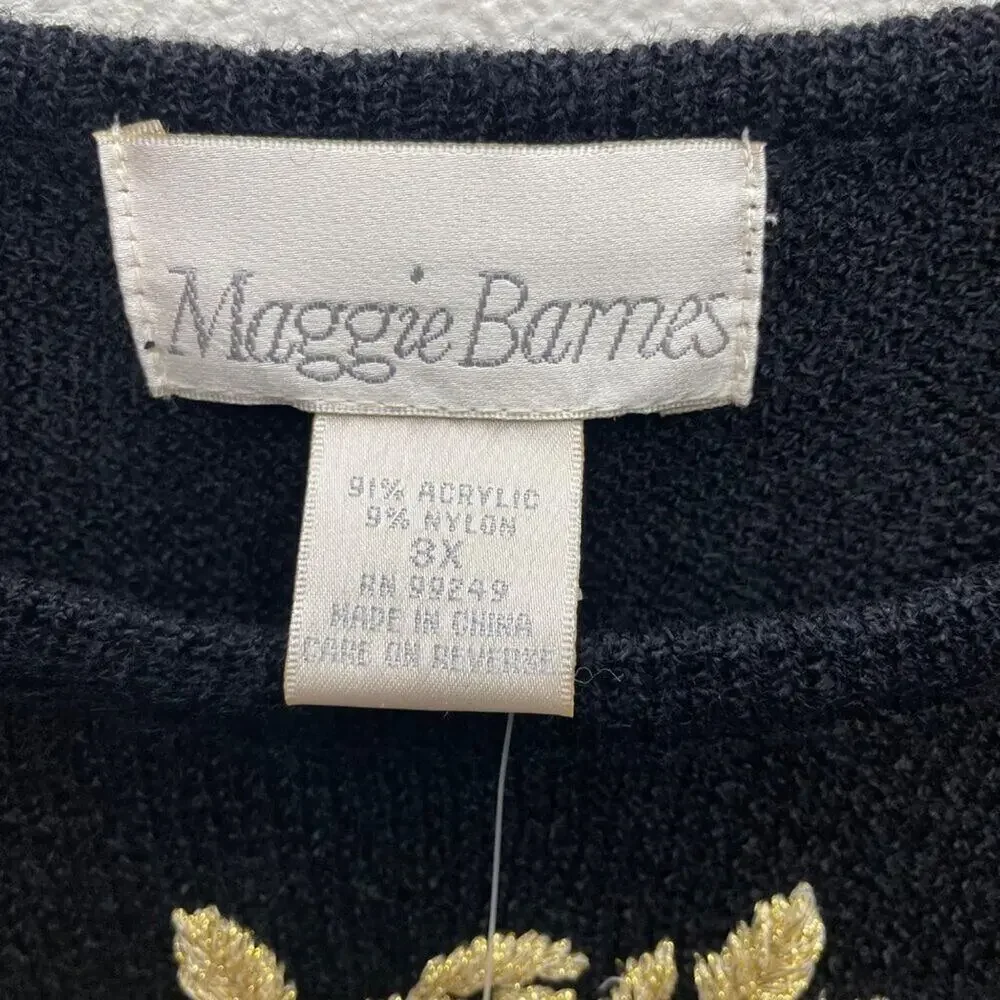 Maggie Barnes Black Knit Sweater With Gold Metallic Embroidery Size 3X NEW